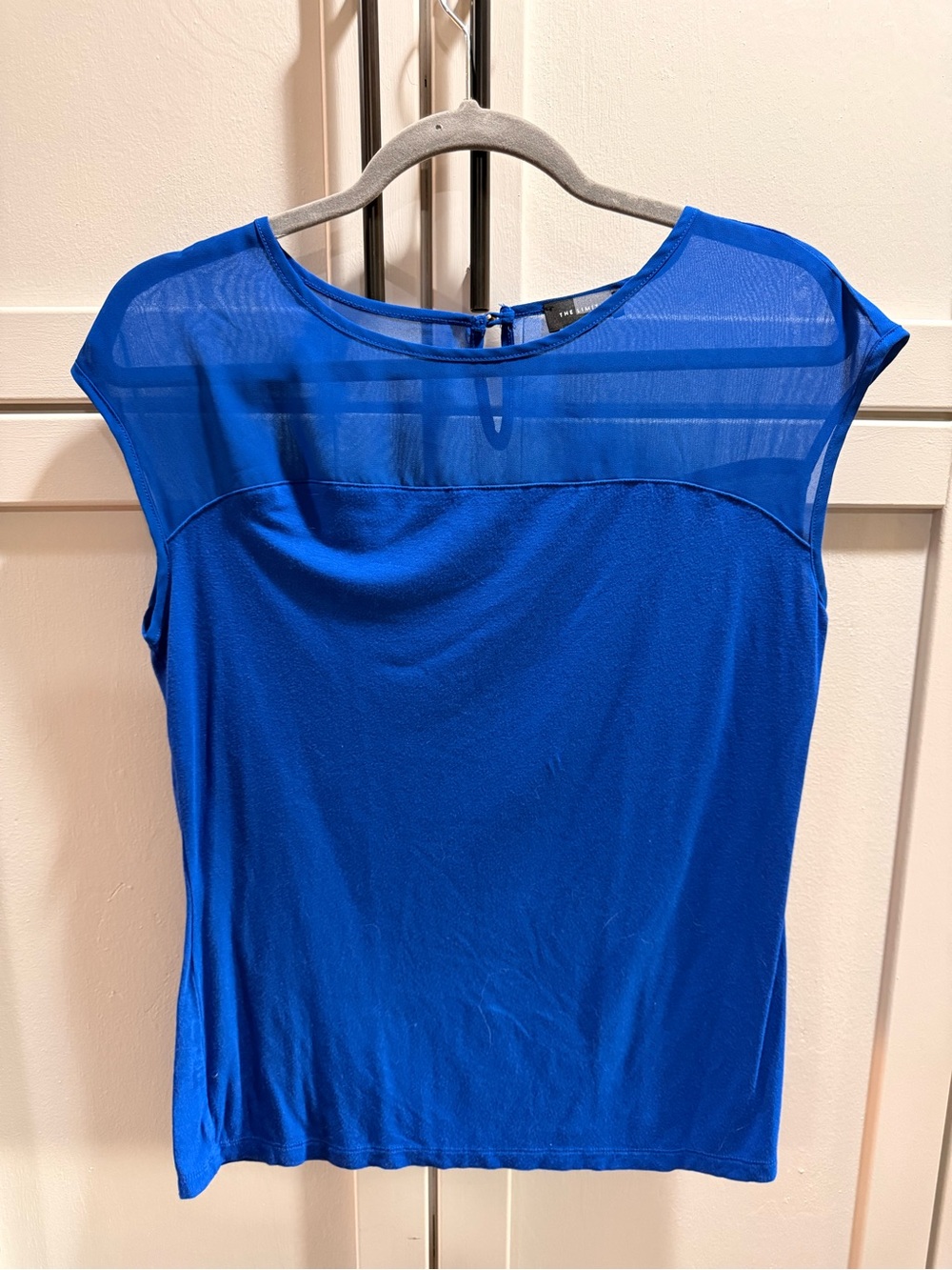 The Limited Blue Sheer Yoke Cap Sleeve Top